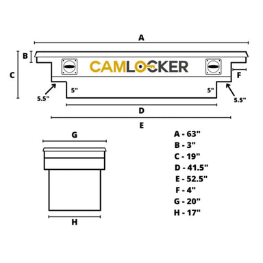 camlocker KS63LPFNMB saddle box dimension view