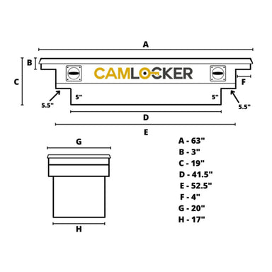 camlocker KS63LPFNRLMB saddle box dimension view