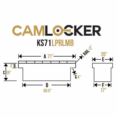 camlocker KS71LPRLMB saddle box dimension view