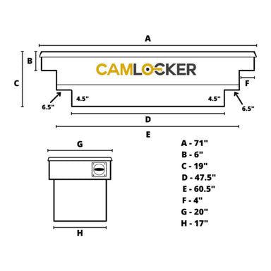 camlocker KS71UNMB saddle box dimension view  