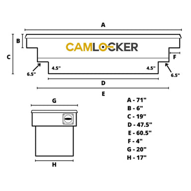 camlocker KS71UNRLMB saddle box dimension view  