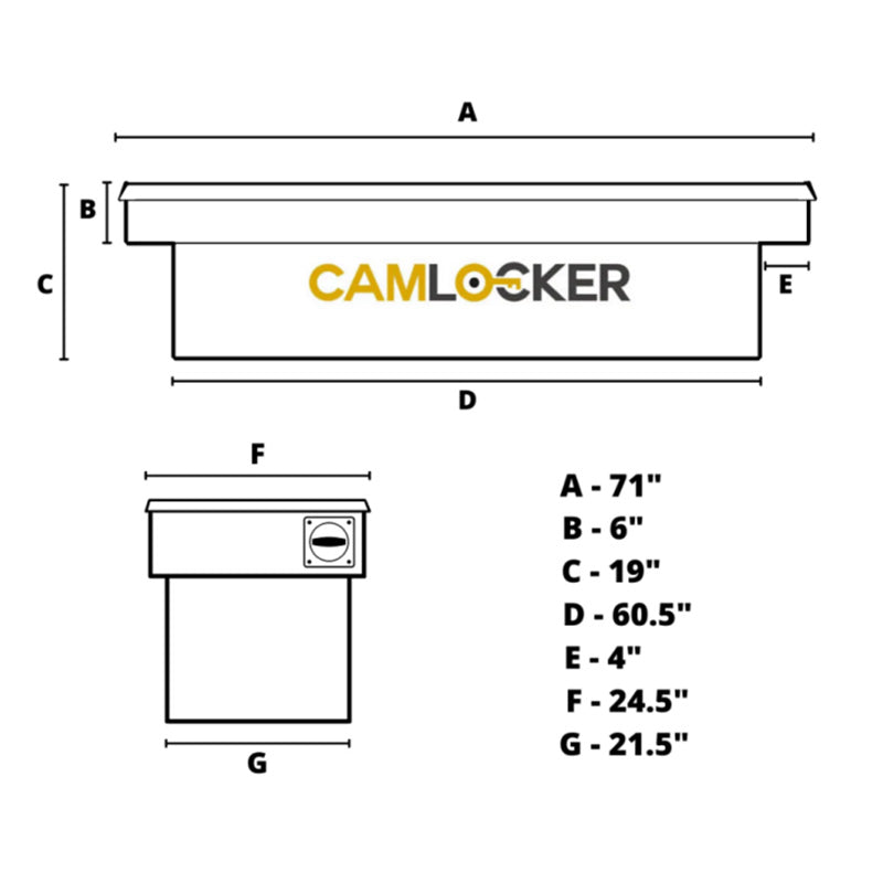 camlocker KS71XDWMB saddle box dimension view