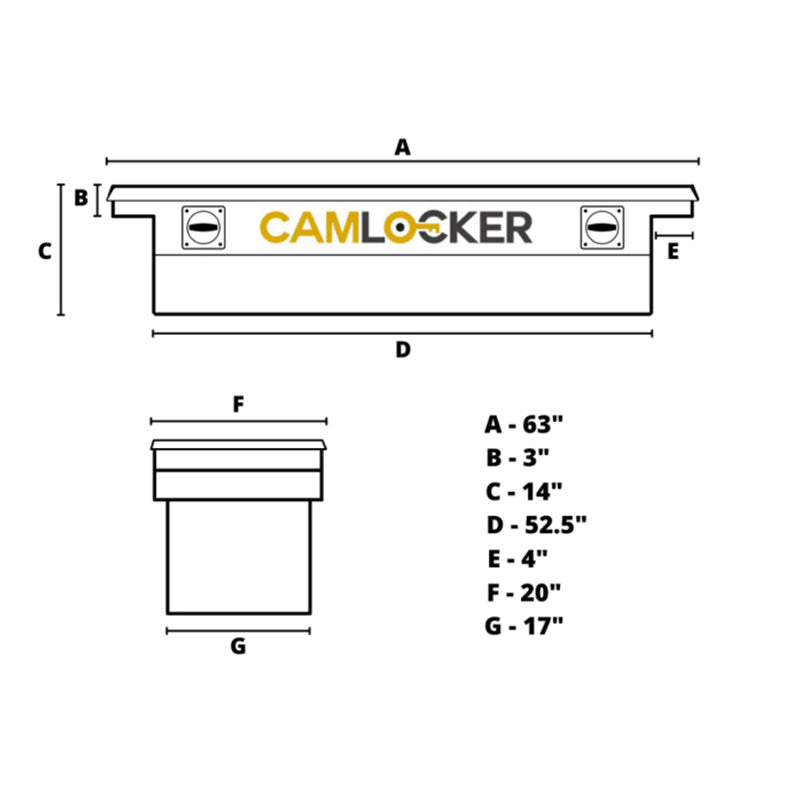 camlocker S63LP saddle box dimension view