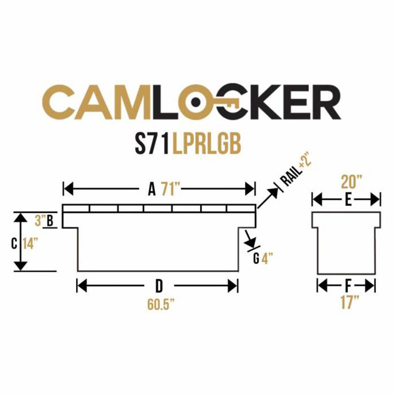 camlocker S71LPRLGB saddle box dimension view