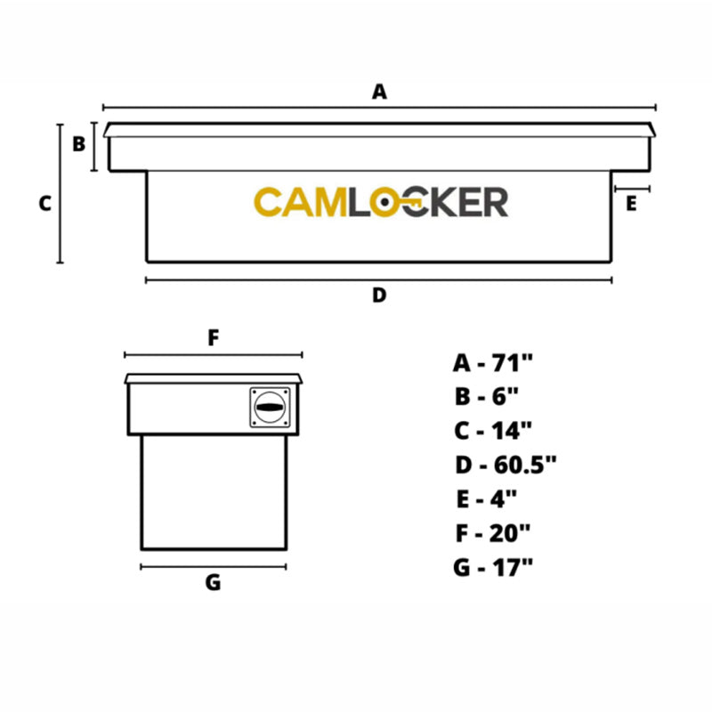 camlocker S71RLGB saddle box dimension view 