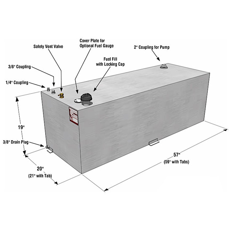 rds 71790 rectangular transfer tank dimension view