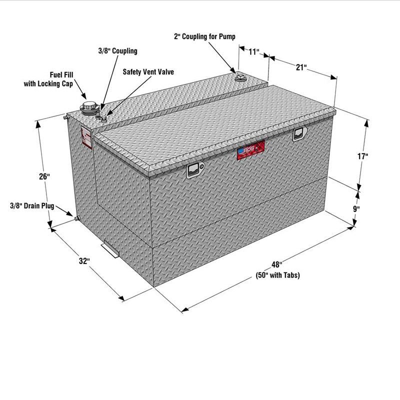 rds 72367 l-shaped transfer tank dimension view