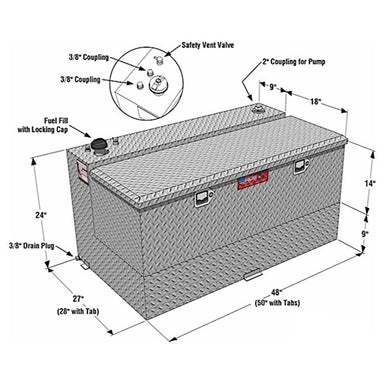 rds 72537 l-shaped transfer tank dimension view