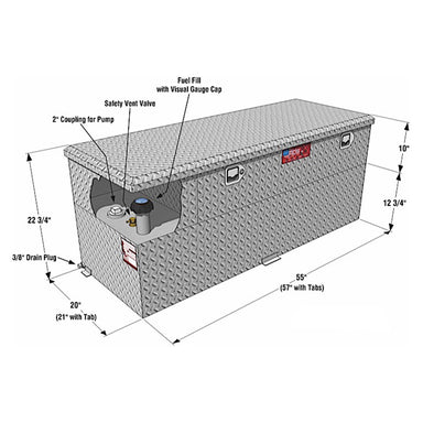 rds 73326 transfer tank with pump dimension view