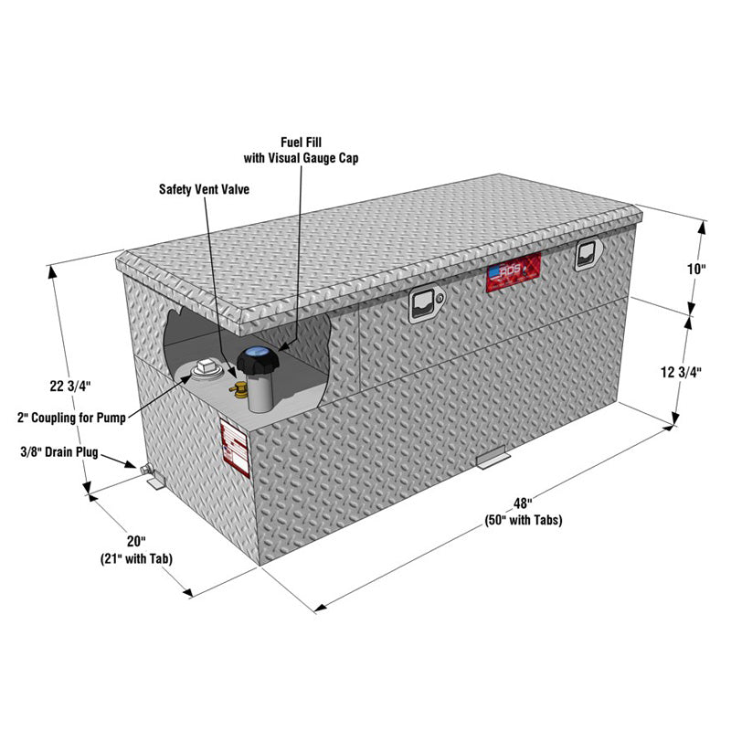 rds 74724 transfer tank with pump dimension view