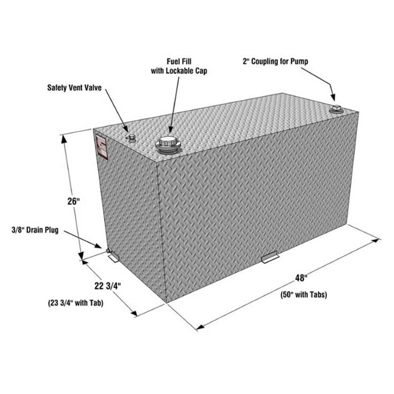 rds 74808 rectangular transfer tank dimension view